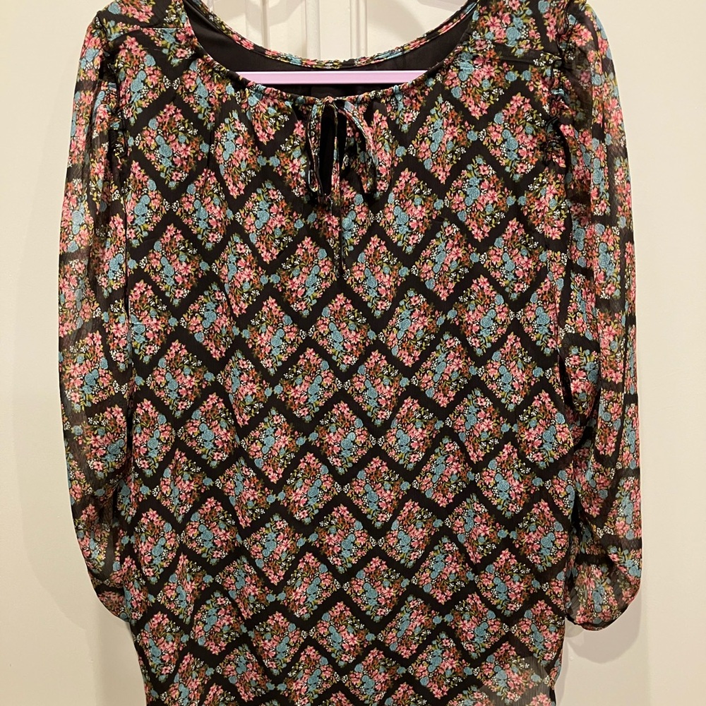 NWT LC Lauren Conrad Black Floral Blouse